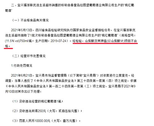 超市因山梨酸鉀超標遭重罰 秦皇島拉圖堡葡萄酒的質量隱患與市場監管反思
